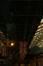 The great british flags hanging high and proud.